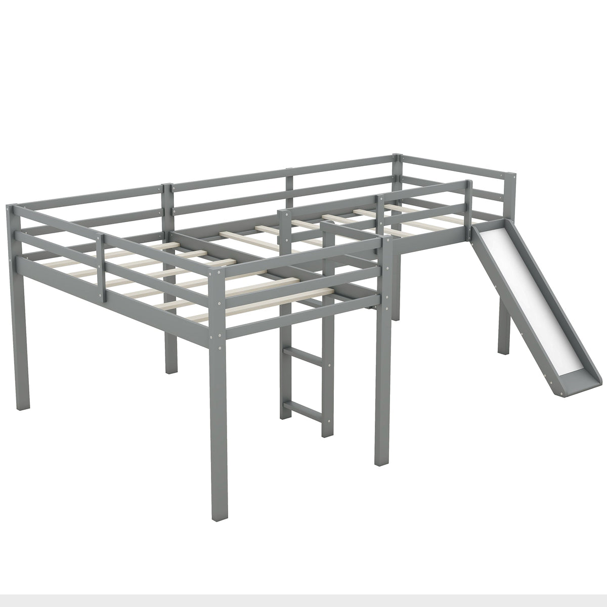 L-Shaped Twin Loft Bed with Slide and Ladder for Kids