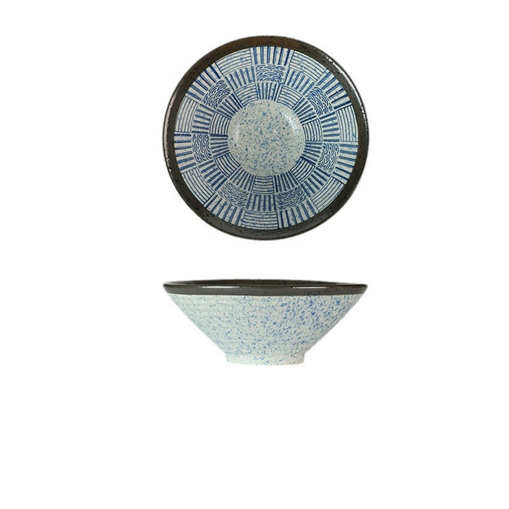 Large Ceramic Ramen Bowl with Blue Sea-Ripple Pattern