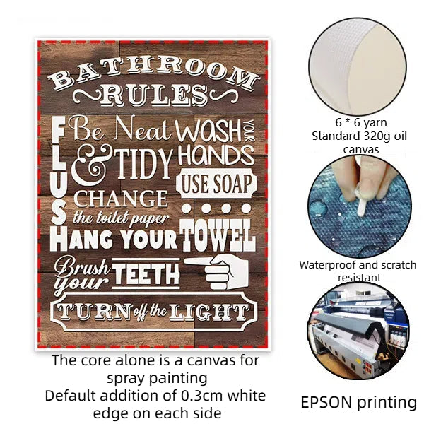 Bathroom Rules Canvas Wall Art | Rustic Waterproof Decor