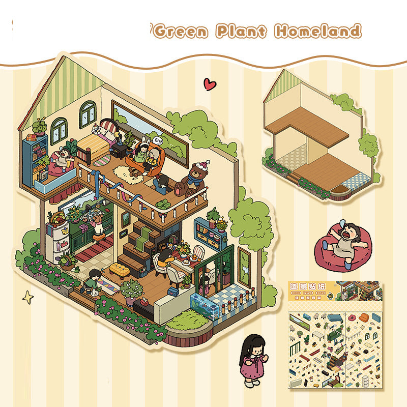 3D Scene Collage Stickers for Layered Journal Art