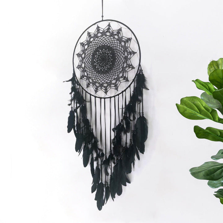 Large Black Feather Dream Catcher Wall Decor Statement
