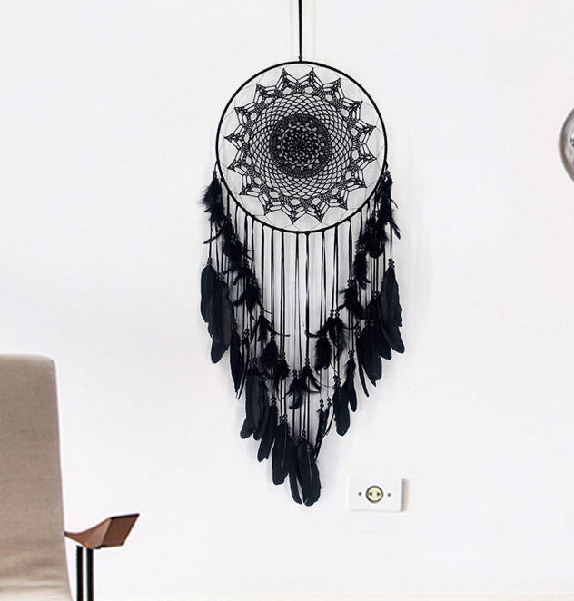 Large Black Feather Dream Catcher Wall Decor Statement