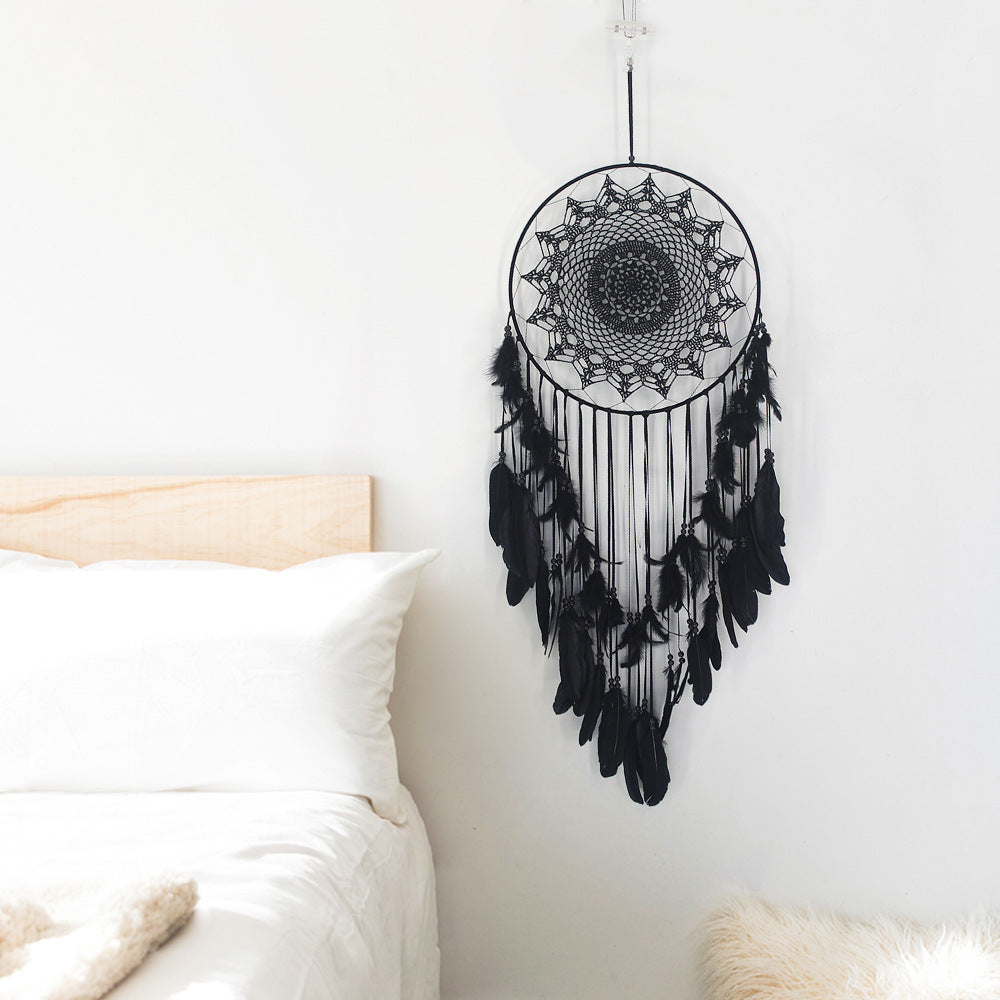 Large Black Feather Dream Catcher Wall Decor Statement