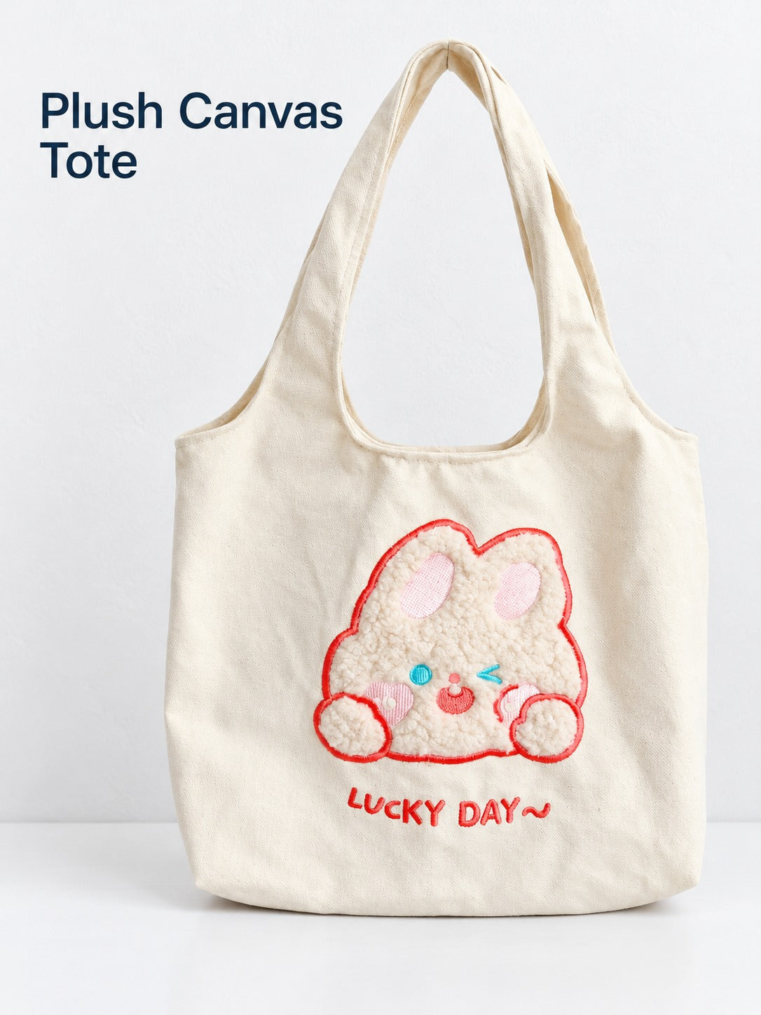 Large Canvas Tote Bag with Plush Embroidery for Students