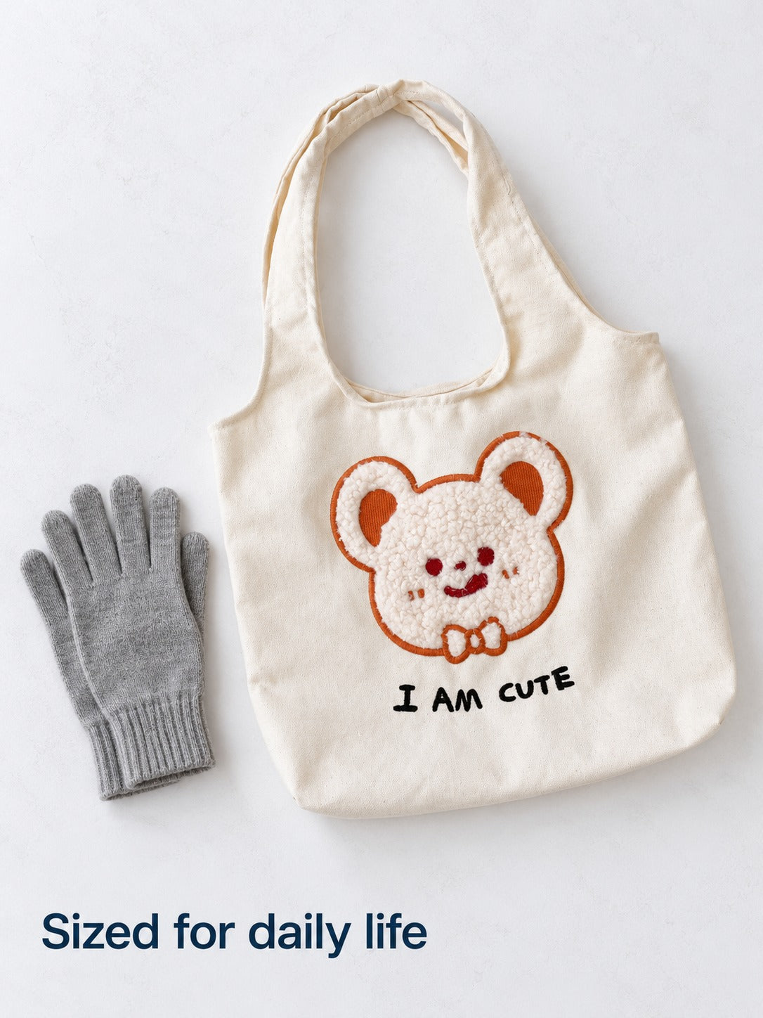 Large Canvas Tote Bag with Plush Embroidery for Students