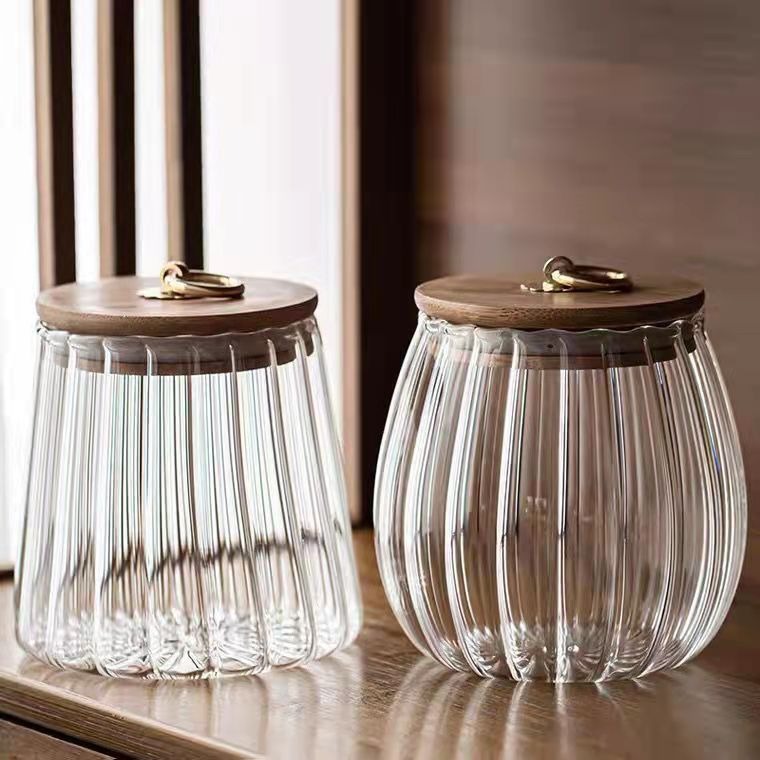 Large Glass Tea Jar with Bamboo Lid for Kitchen Storage