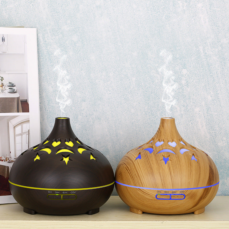 Wood Grain Aroma Diffuser with Star & Heart Night Light