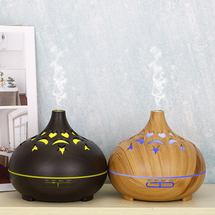 Wood Grain Aroma Diffuser with Star & Heart Night Light