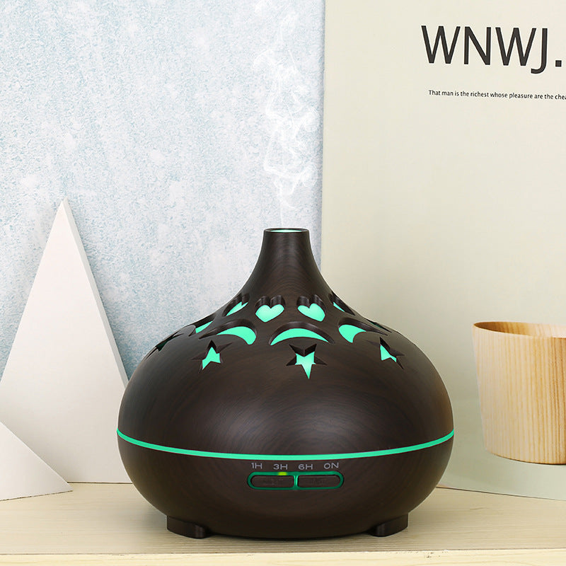 Wood Grain Aroma Diffuser with Star & Heart Night Light