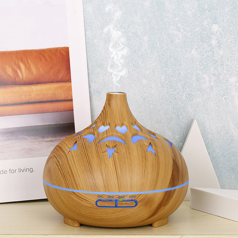Wood Grain Aroma Diffuser with Star & Heart Night Light