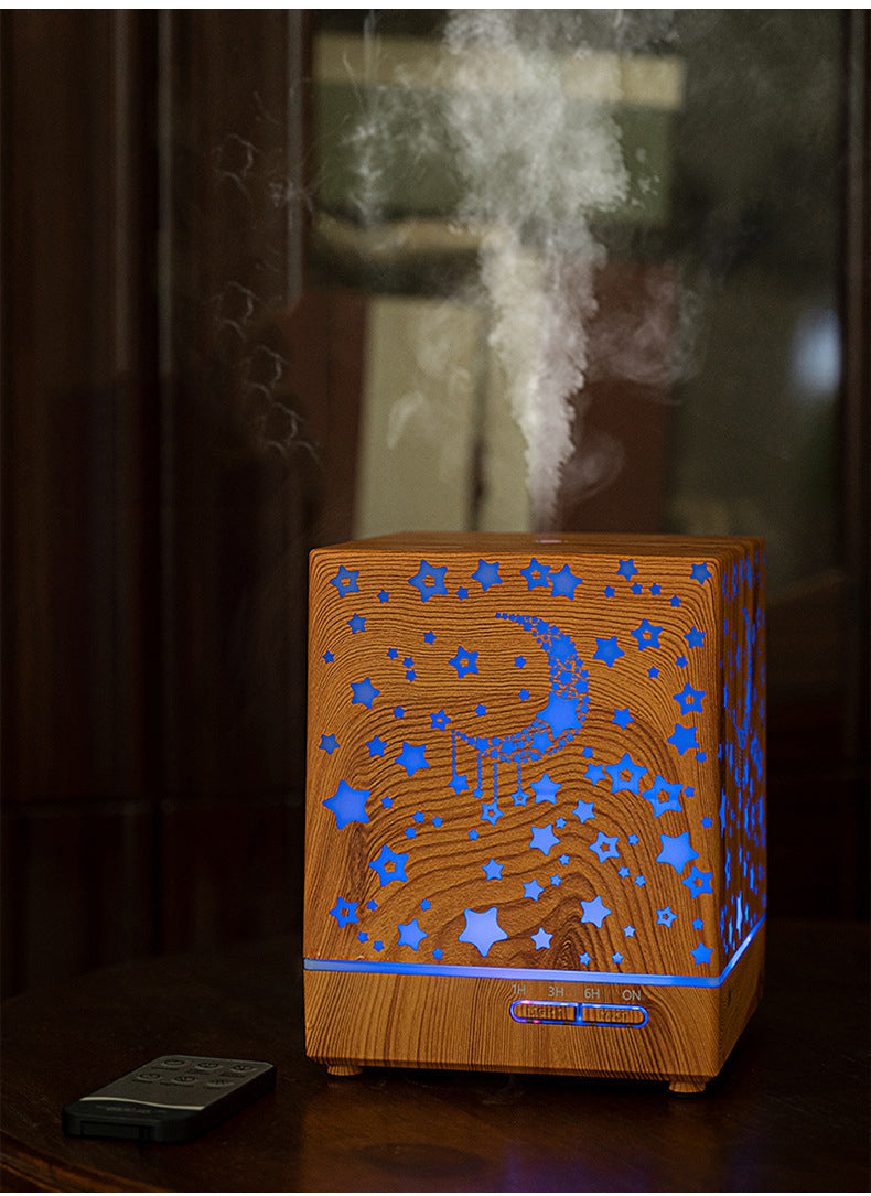 Wood Grain Aroma Diffuser with Remote and Star Light