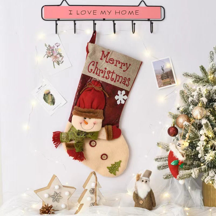 Christmas Stocking Gift Bag With 3D Santa Decorations