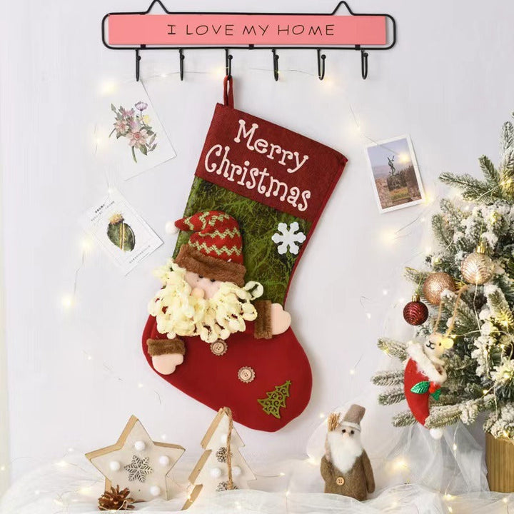 Christmas Stocking Gift Bag With 3D Santa Decorations