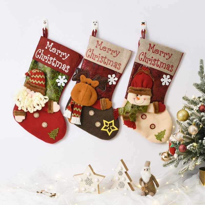 Christmas Stocking Gift Bag With 3D Santa Decorations