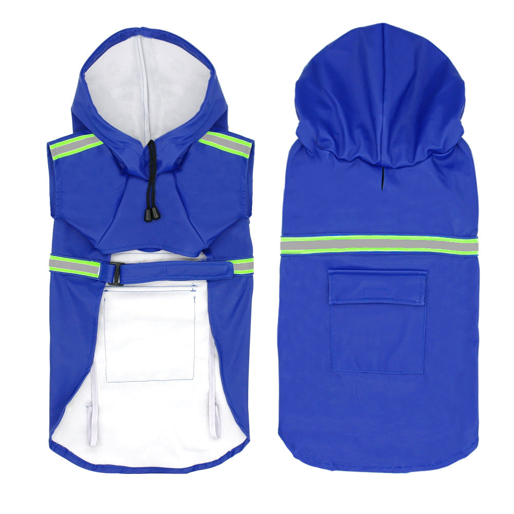 Large Dog Raincoat With Reflective Waterproof Hood