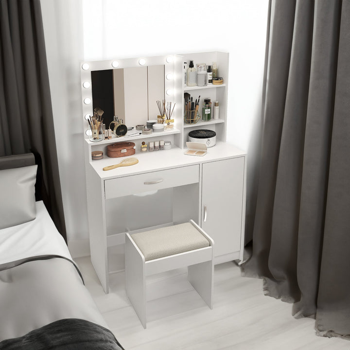 Lighted Makeup Vanity Table with Mirror and Drawer