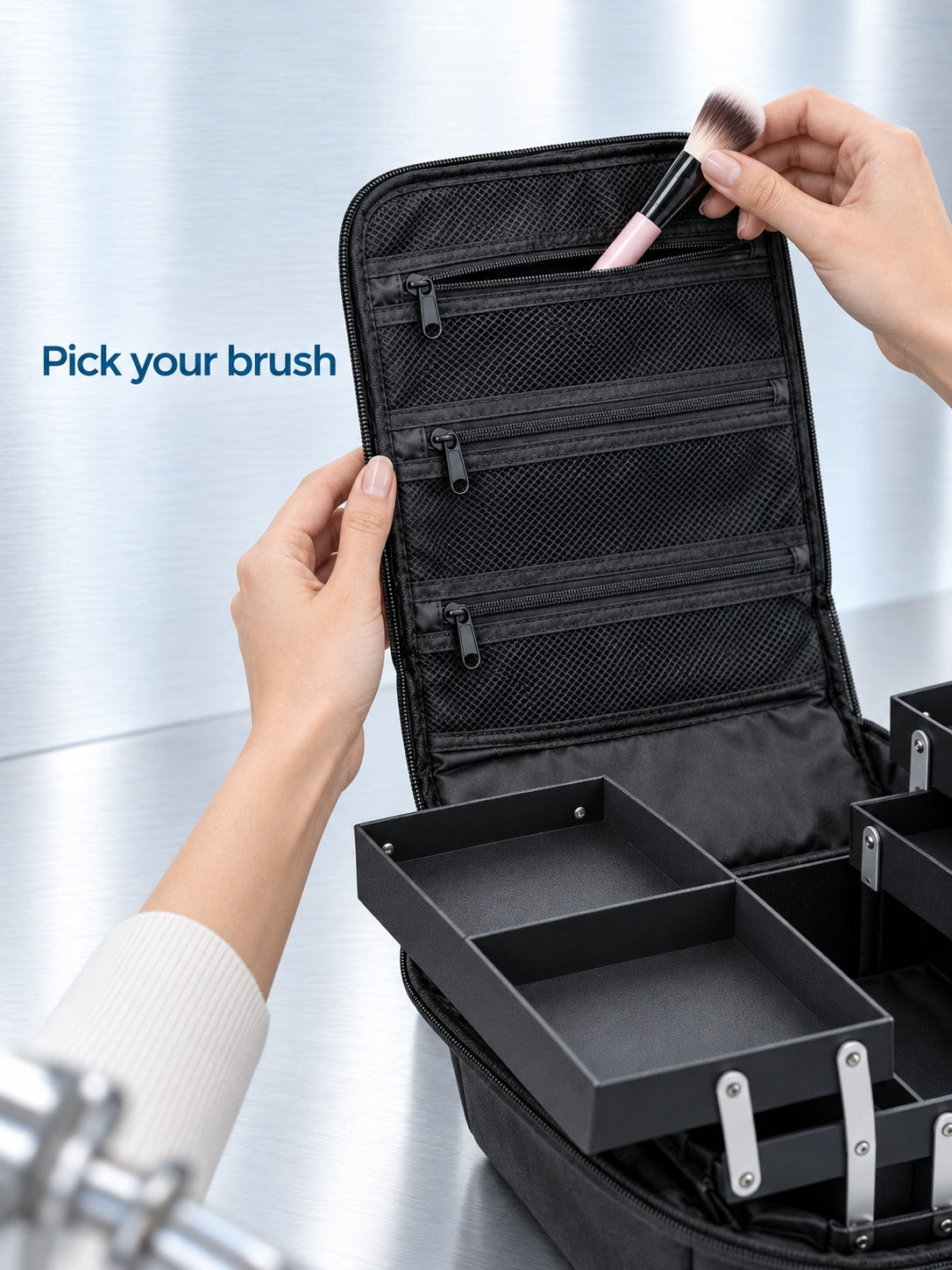 Large Makeup Organizer Case with Trays for Pros