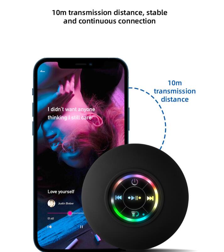 Waterproof Shower Speaker with Suction Cup and RGB Light