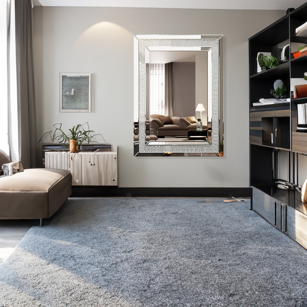 Large Silver Crystal Wall Mirror for Living Room Decor