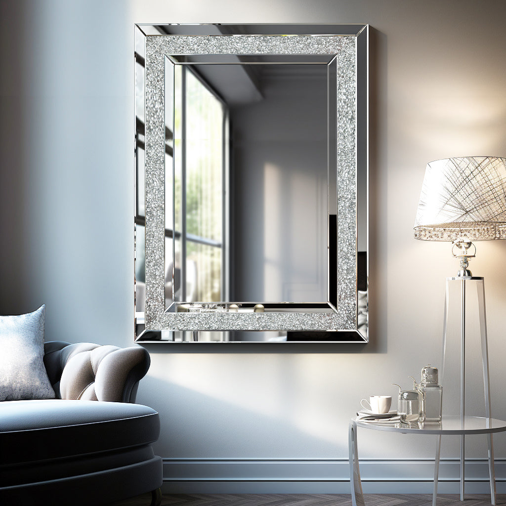 Large Silver Crystal Wall Mirror for Living Room Decor
