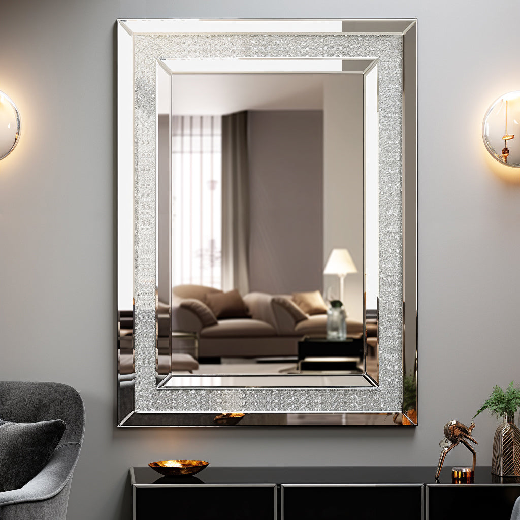 Large Silver Crystal Wall Mirror for Living Room Decor