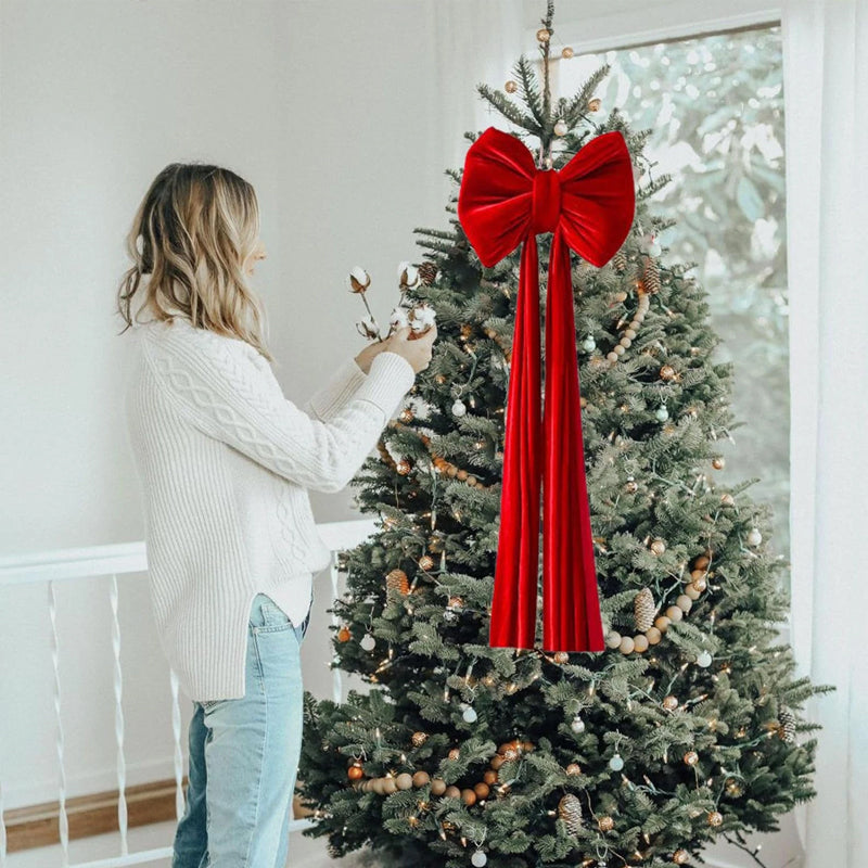 Oversized Wine Red Christmas Bow Tree Topper Decor
