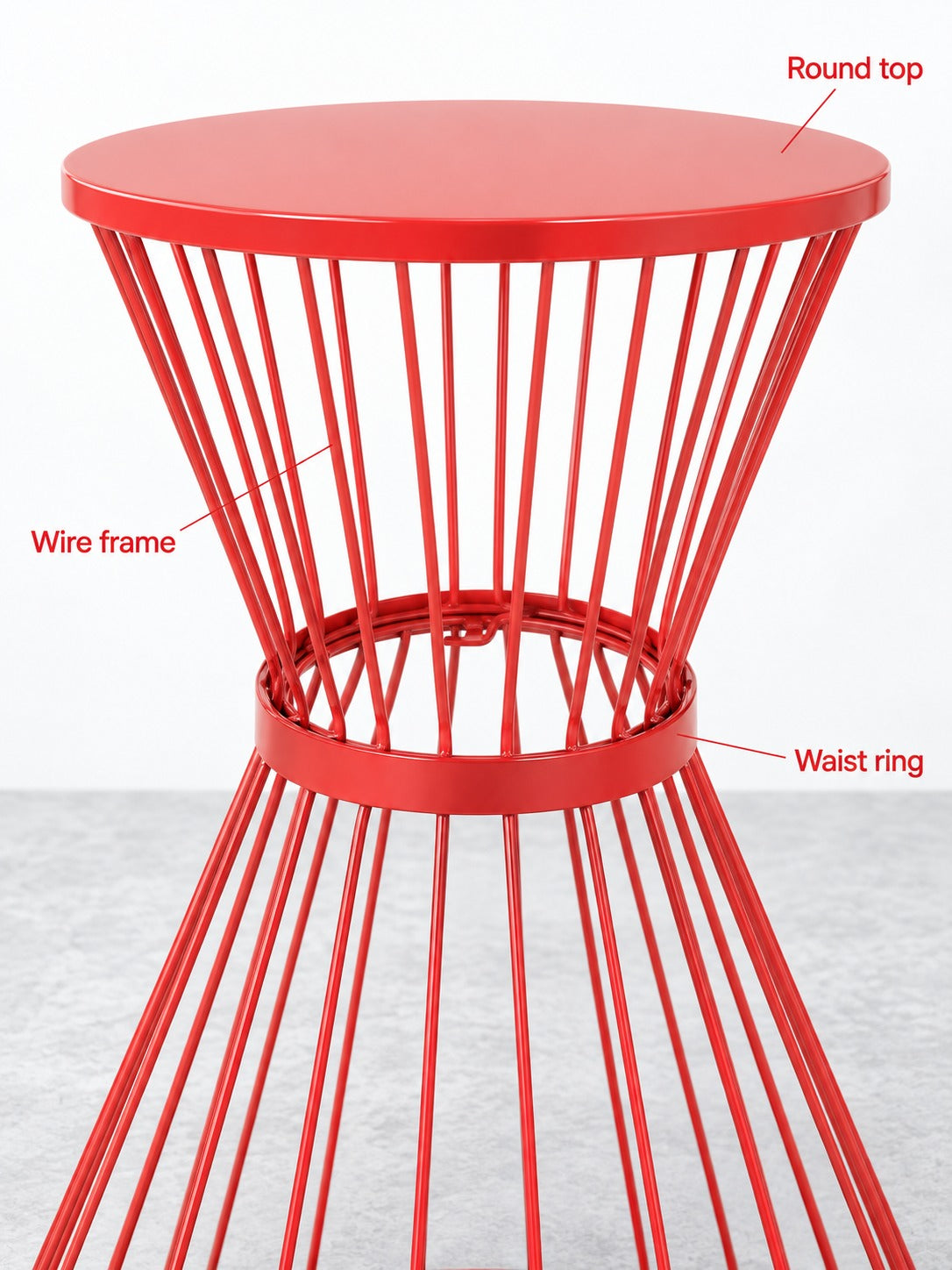 Red Hourglass Side Table, Bold Metal Accent for Living Room