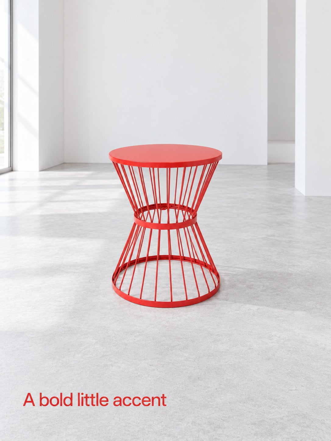 Red Hourglass Side Table, Bold Metal Accent for Living Room
