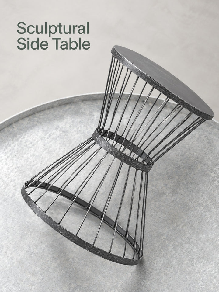 Distressed Metal Wire Side Table for Living Room and Patio
