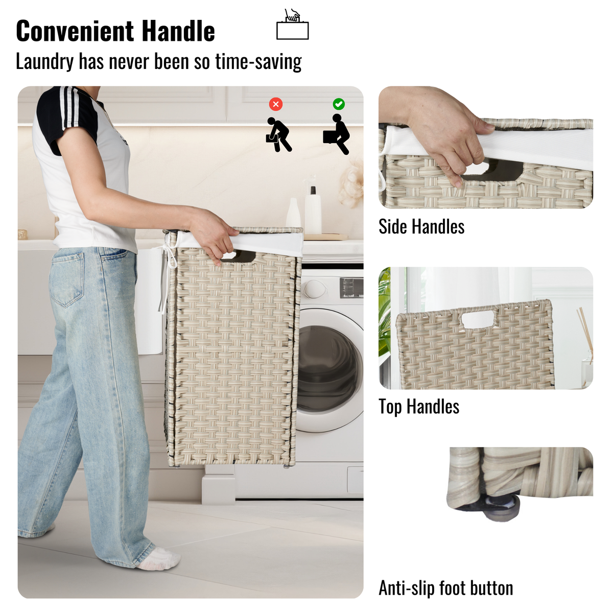 100L Laundry Hamper With Lid and Removable Liners