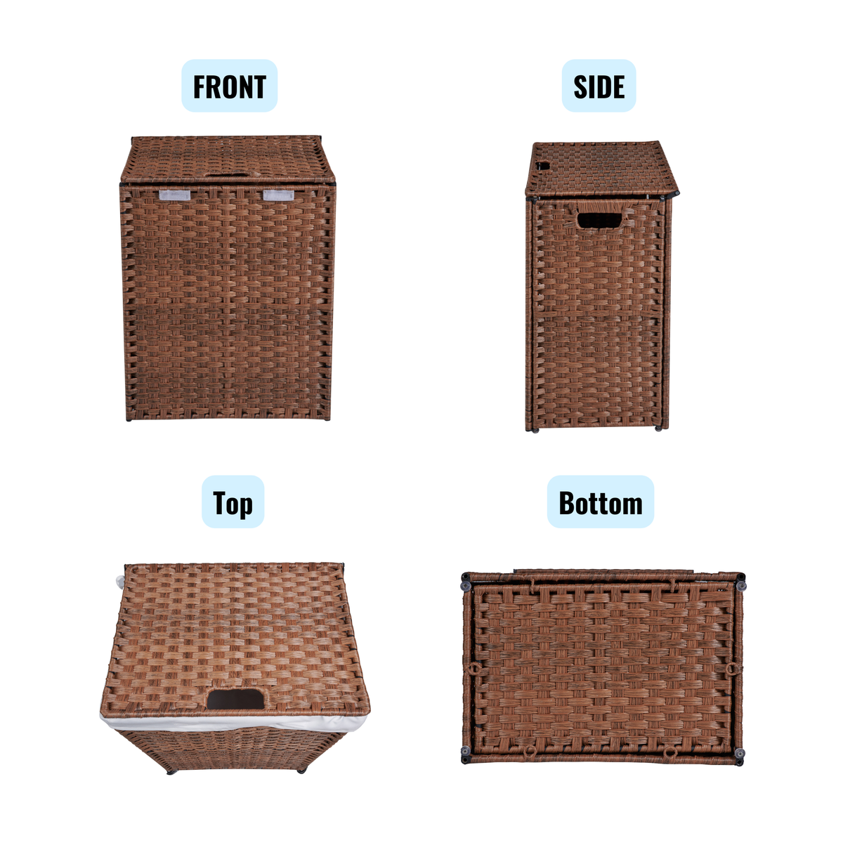 Rattan-Style Laundry Hamper with Lid, 100L Capacity
