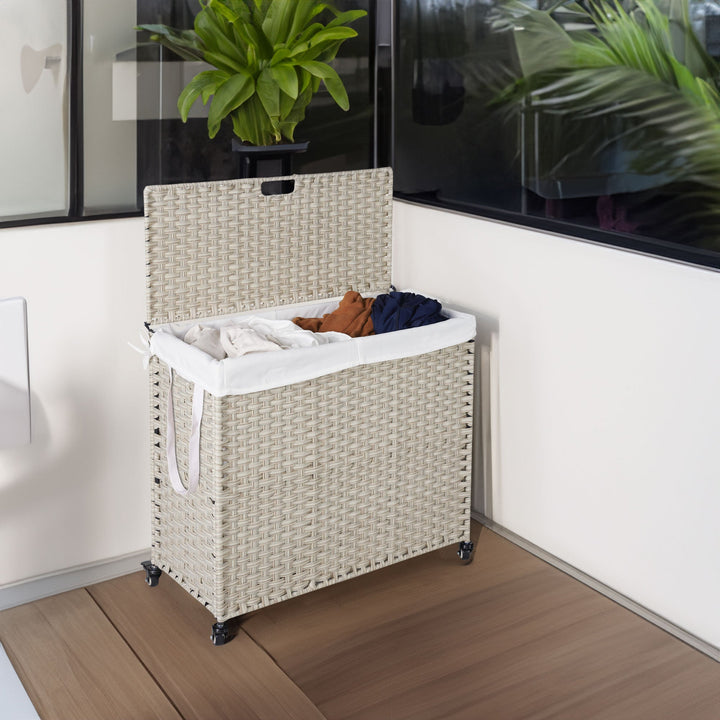 160L Rolling Laundry Hamper with Lid and Removable Bags