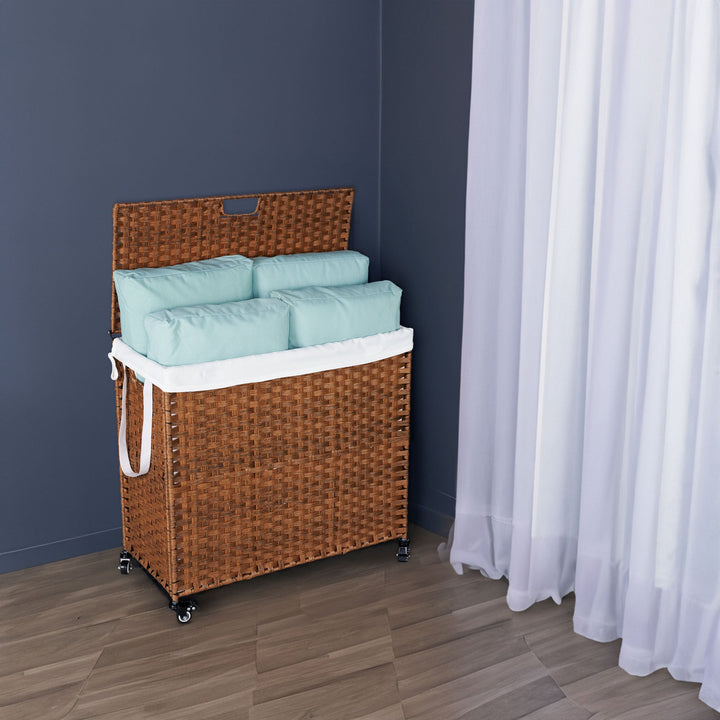 Rattan-Style Laundry Hamper with Lid & Wheels, 160L