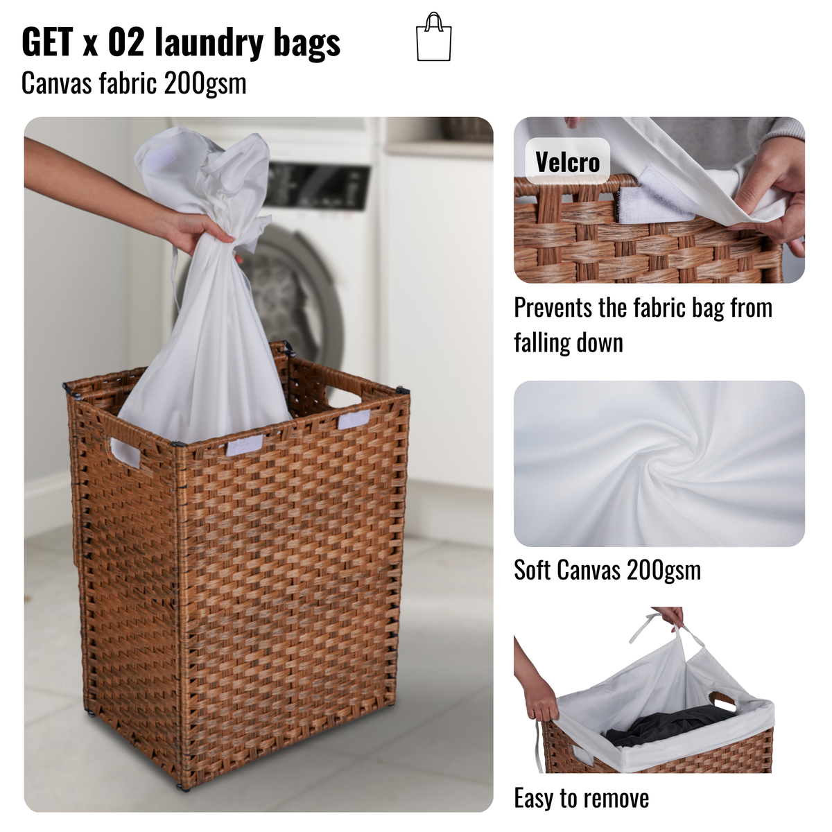Rattan-Style Laundry Hamper with Lid, 100L Capacity
