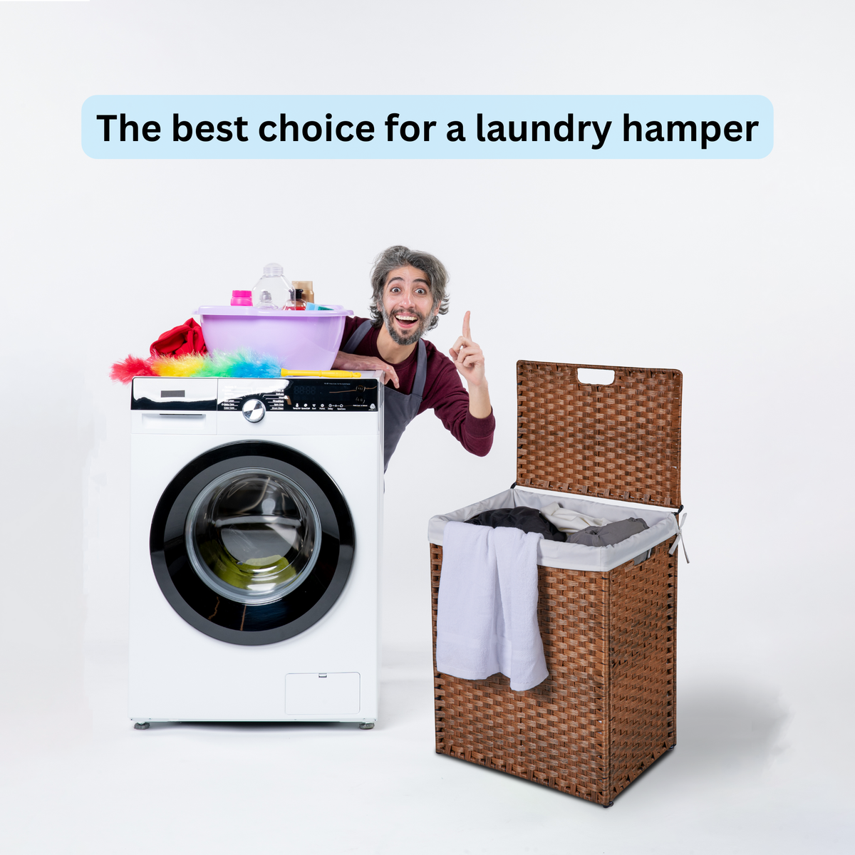Rattan-Style Laundry Hamper with Lid, 100L Capacity