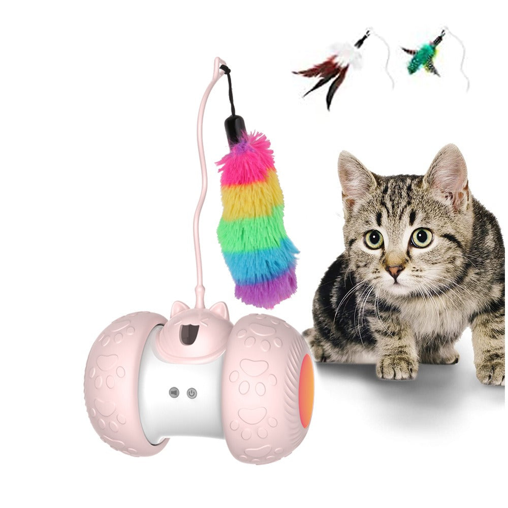Interactive Cat Toy With Self-Balancing Feather Teaser