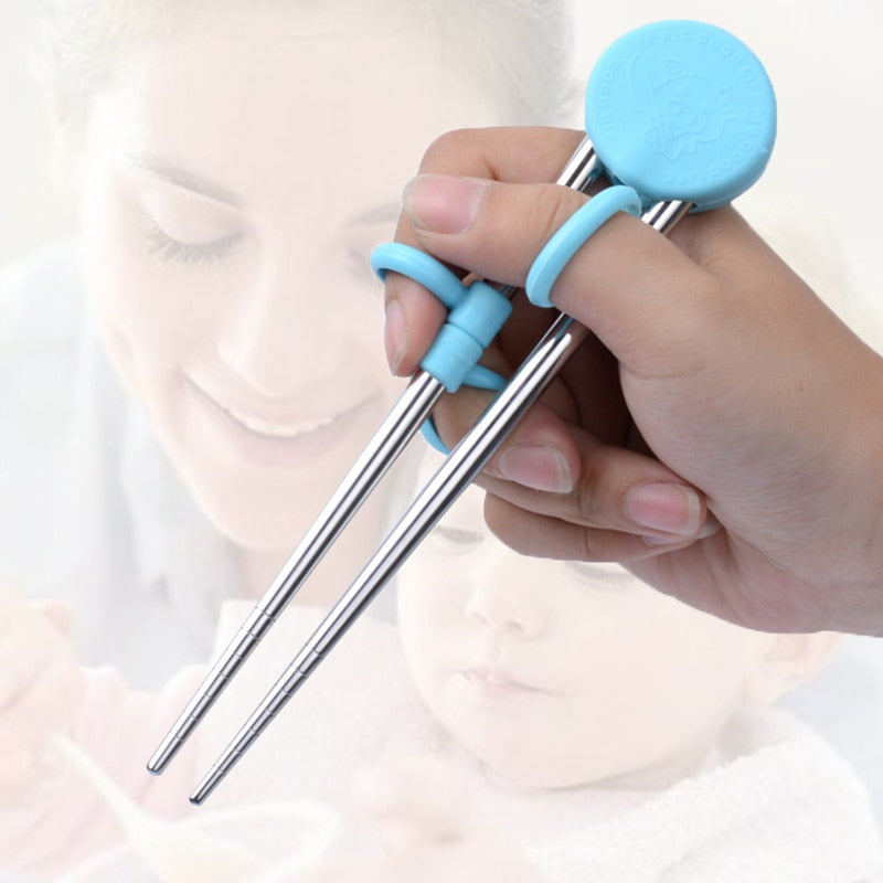 Kids Training Chopsticks With Finger Rings, Stainless Steel