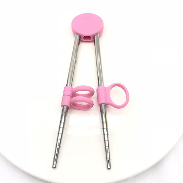 Kids Training Chopsticks With Finger Rings, Stainless Steel