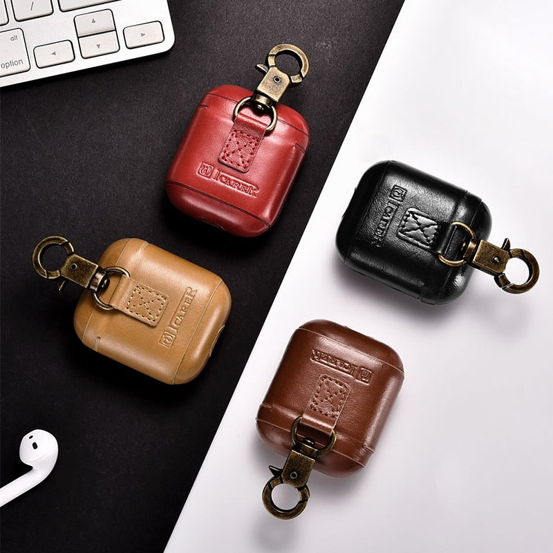 Leather AirPods Case Cover with Antique Brass Keyring Clip