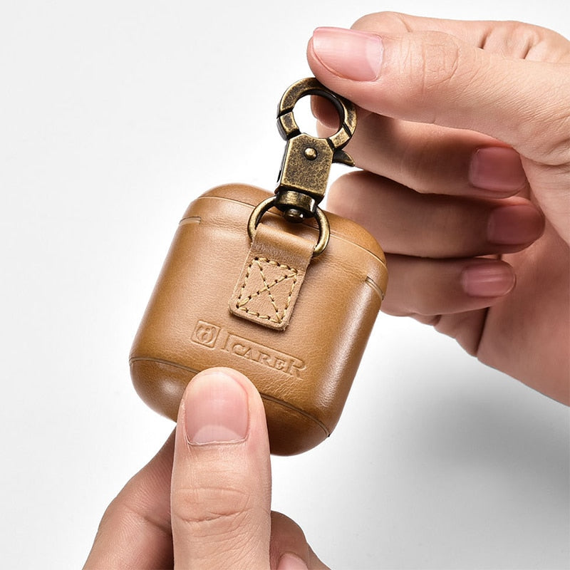 Leather AirPods Case Cover with Antique Brass Keyring Clip