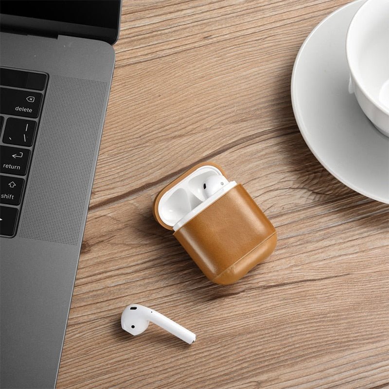 Leather AirPods Case Cover with Antique Brass Keyring Clip