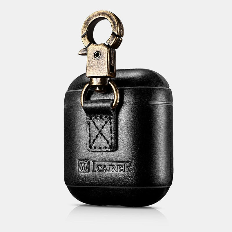 Leather AirPods Case Cover with Antique Brass Keyring Clip