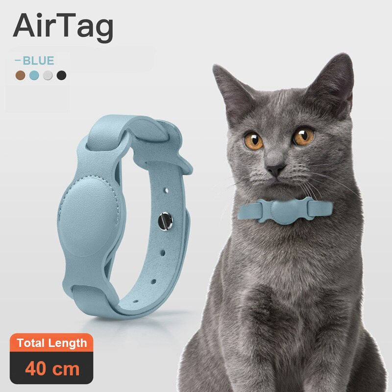 Leather Pet Collar with Built-In Apple AirTag Holder