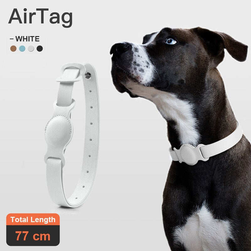 Leather Pet Collar with Built-In Apple AirTag Holder