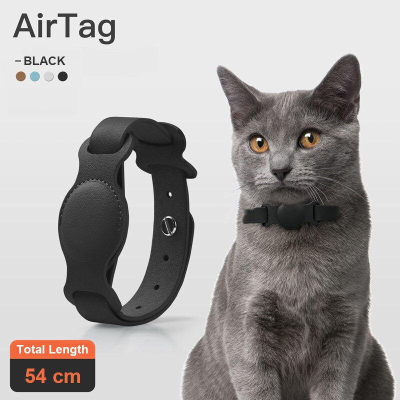 Leather Pet Collar with Built-In Apple AirTag Holder