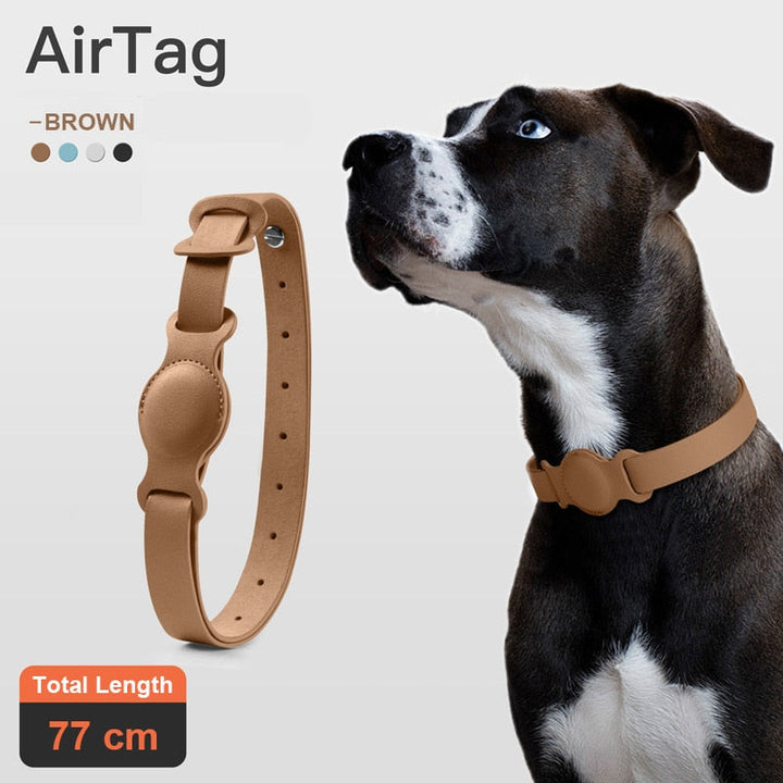 Leather Pet Collar with Built-In Apple AirTag Holder
