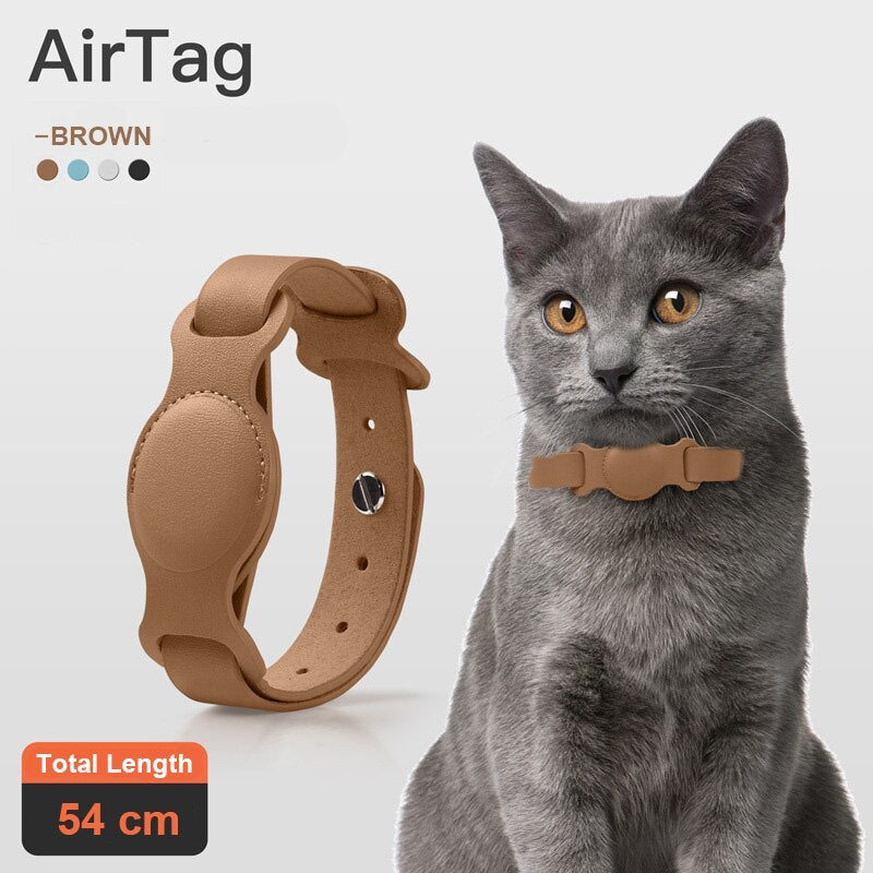 Leather Pet Collar with Built-In Apple AirTag Holder