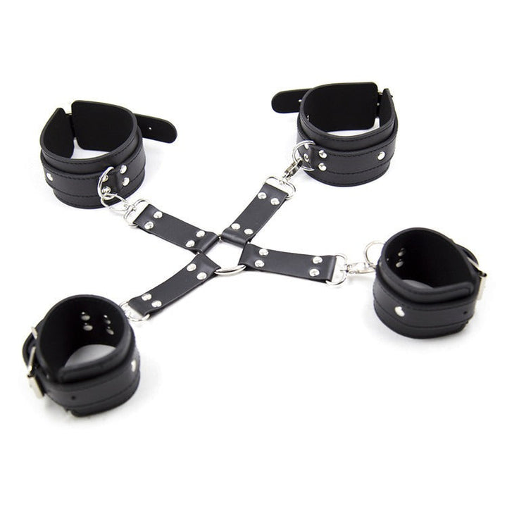 Leather Restraint Set With Adjustable Wrist & Ankle Cuffs