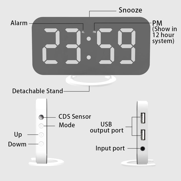 Digital Alarm Clock With USB Charging & Auto Dimming