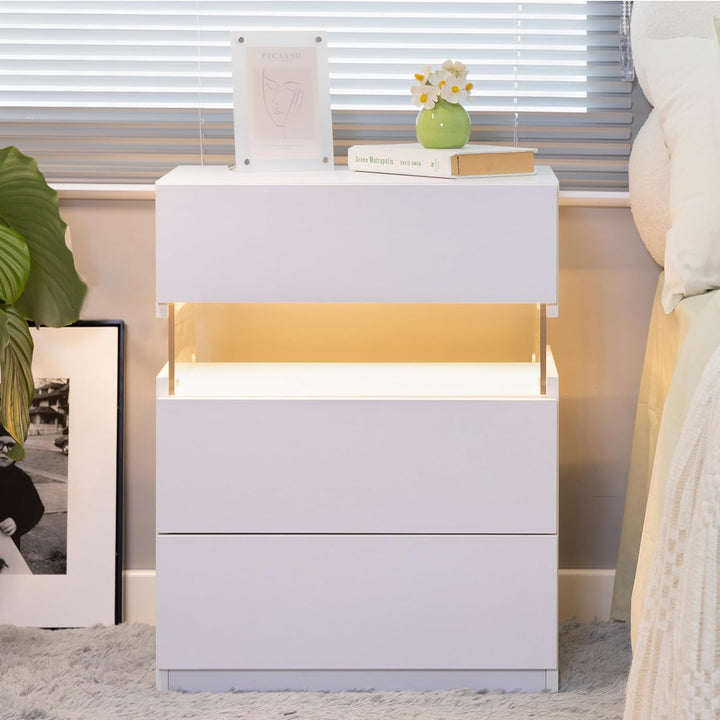LED Bedside Table with Drawers and Mood Lighting